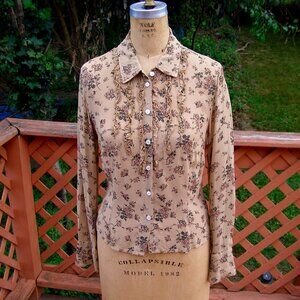 NEW size 8 TANDEM Tan Floral Blouse